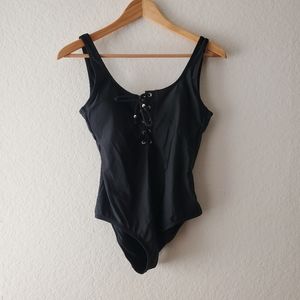 BECCA by Rebecca Virtue Black Lace Up One Piece Bathing Suit